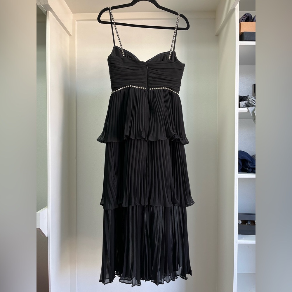 Self-Portrait black pleated diamante crystal bustier tiered midi chiffon dress 6 - Picture 11 of 14
